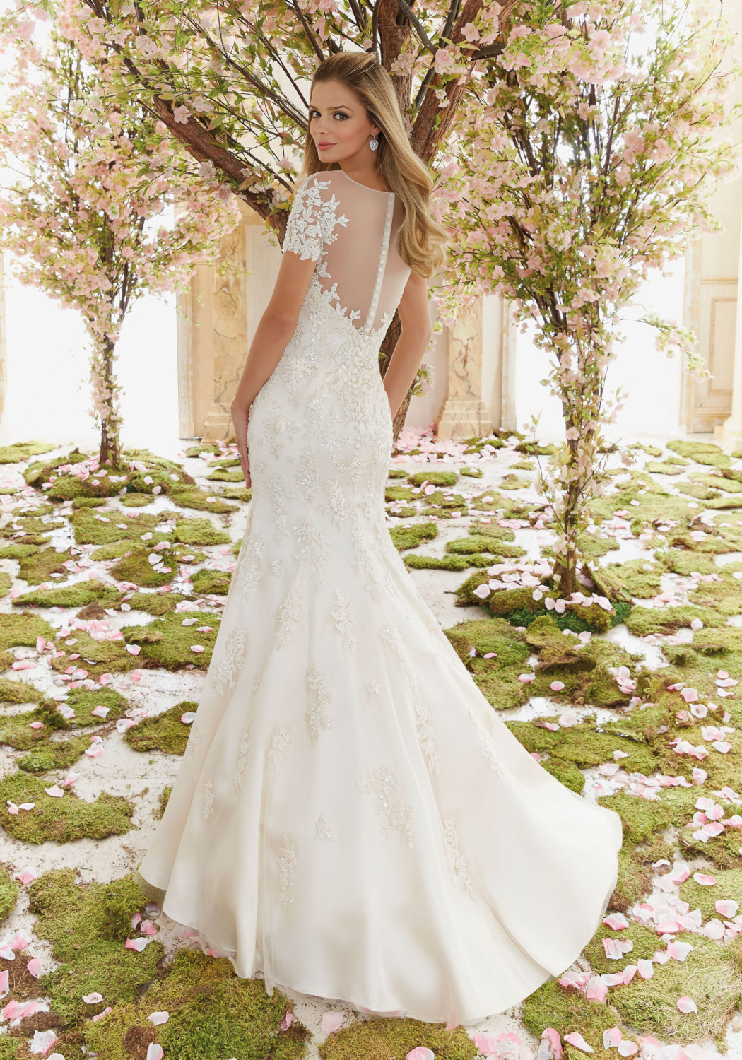 Beaded Venice Lace appliques on soft Net Wedding Dress. Style  6832